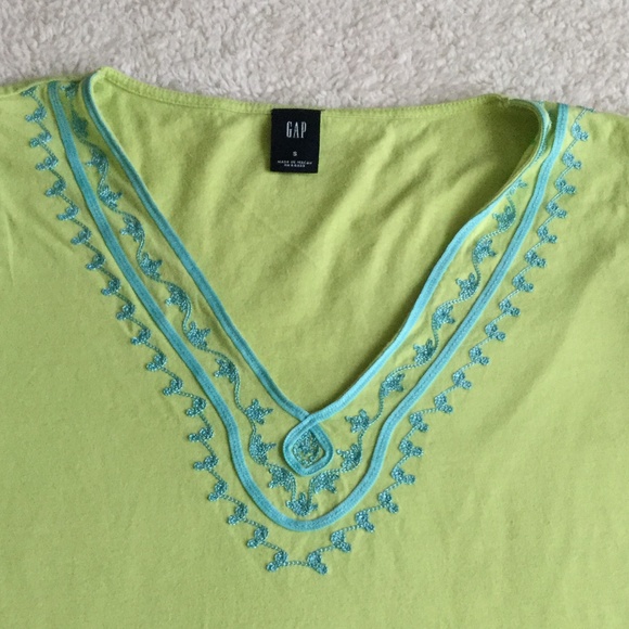 Vintage Gap Y2K Lime Green Embroidered Boho Knit Top - Sz Small - Picture 2 of 10